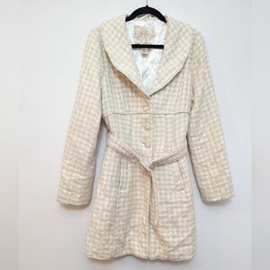 Vintage Arden B Houndstooth Wool Blend Coat In Metallic Vintage White Old Money